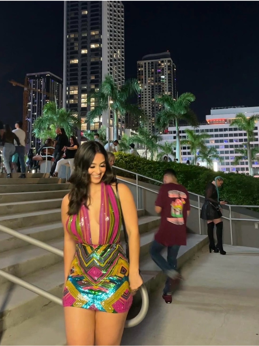 Fashion Nova Multicolor Sequin Plunge Mini Dress